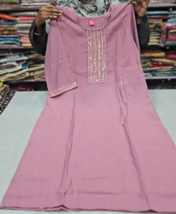 Premium Dual Tone Cotton Zari Embroidery Straight Kurti with Side Cut | SD54